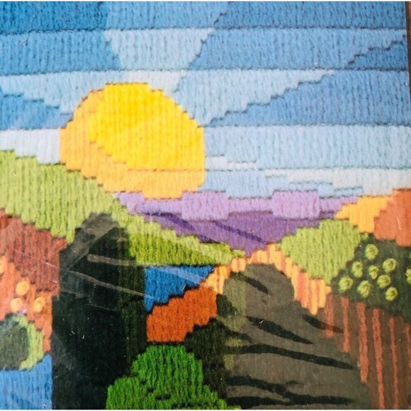 Vtg Jiffy Needlepoint Foothill Patterns Kit Sunset Designs New 70s 5853 - Picture 2 of 3